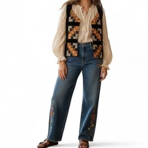 Vintage Cile Patchwork Quilt Vest Orange Brown Boho Cottagecore Size S/M